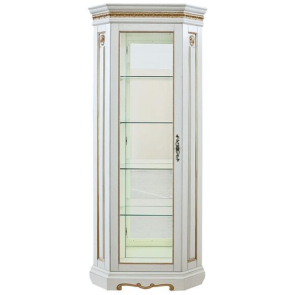 Шкаф с витриной «Милана 10» П4.265.0.10-01(265.10-01), Материал: Массив (дуб), Цвет: Слоновая кость с золочением