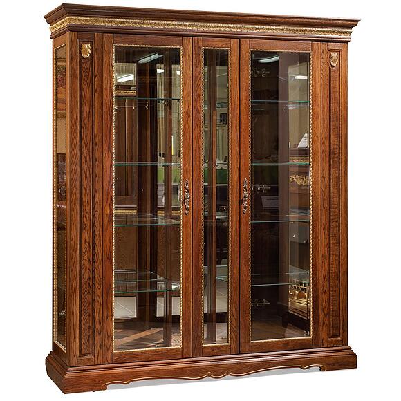 Шкаф с витриной «Милана 11» П4.265.0.11(265.11), Материал: Массив (дуб), Цвет: Черешня с золочением