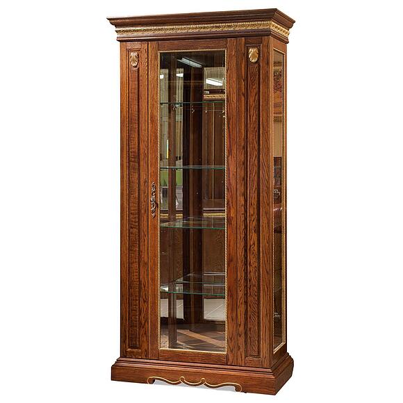 კარადა ვიტრინით «მილანა 8» პ4.265.0.08(265.08), ადგილი: მასიური მუხა, ფერი: ბლისფერი ოქროსფერი ორნამენტებით