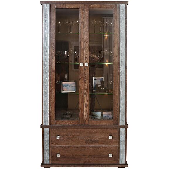 Шкаф с витриной «Тунис» П6.343.0.20 (П343.20Ш), Материал: ДСП+шпон, Цвет: Венге с серебром