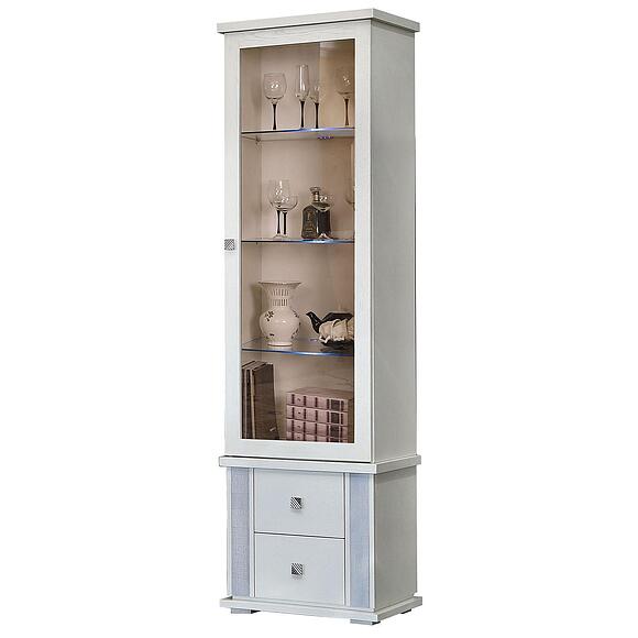 Шкаф с витриной «Тунис» П6.343.0.21 (П343.21-1Ш), Материал: ДСП+шпон, Цвет: Слоновая кость с серебром (shkaf_s_vitrinoi_tunis_p343_21sh_slon_kos001.jpg) Шкаф с витриной «Тунис» П6.343.0.21 (П343.21-1Ш), Материал: ДСП+шпон, Цвет: Слоновая кость с серебром