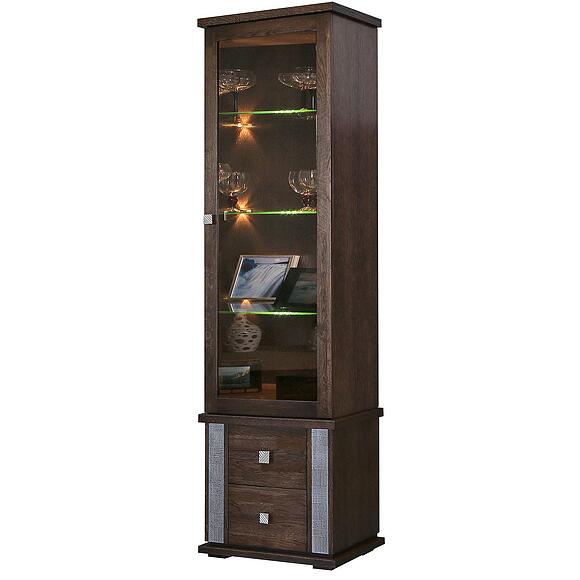 Шкаф с витриной «Тунис» П6.343.0.21 (П343.21-1Ш), Материал: ДСП+шпон, Цвет: Венге с серебром (shkaf_s_vitrinoi_tunis_p343_21sh_venge01.jpg) Шкаф с витриной «Тунис» П6.343.0.21 (П343.21-1Ш), Материал: ДСП+шпон, Цвет: Венге с серебром