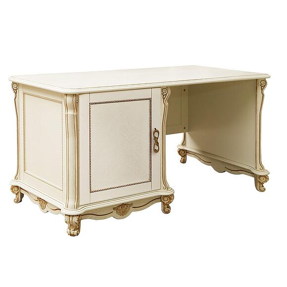 მაგიდა «ალეზი» პ1.350.2.06-01 (პ395.06-01), ადგილი: მასიური მუხა, ფერი: სპილოს ძვლის ფერი ოქროსფერი ორნამენტებით