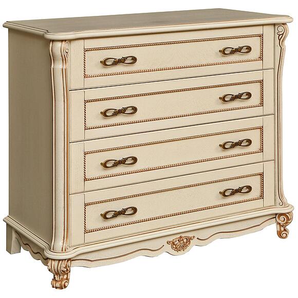 კომოდი «ალეზი» П1.350.1.22 (П349.04), ადგილი: მასიური მუხა, ფერი: სპილოს ძვლის ფერი ოქროსფერი ორნამენტებით