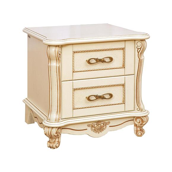 Тумба прикроватная «Алези» П1.350.1.20 (П349.03), Материал: Массив (дуб), Цвет: Слоновая кость с золочением