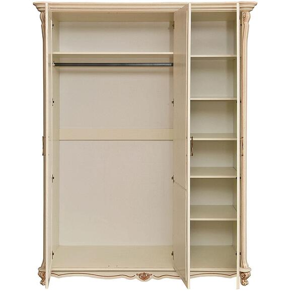 3-კარიანი კარადა «ალეზი» პ1.350.1.10 (П349.01/2), ადგილი: მასიური მუხა, ფერი: სპილოს ძვლის ფერი ოქროსფერი ორნამენტებით