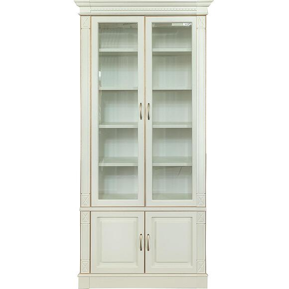 ბიბლიოთეკის ავეჯის ნაკრები «ვერდი ლუქსი 3» პ3.487.2.03 (პ523.ნ3), ადგილი: მასიური მუხა, ფერი: სპილოს ძვლის ფერი ოქროსფერი ორნამენტებით