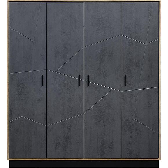 4 კარიანი ტანსაცმლის კარადა «ლაინი» პ620.26, ადგილი: მდფ+პვხ, ფერი: ნაცრისფერი ქვა/ ვოტანის მუხა / შავი, ზომა: 1852x585х2300 мм