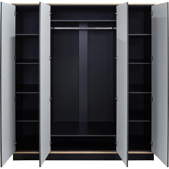 4 კარიანი ტანსაცმლის კარადა «ლაინი» პ620.26, ადგილი: მდფ+პვხ, ფერი: ნაცრისფერი ქვა/ ვოტანის მუხა / შავი, ზომა: 1852x585х2300 мм