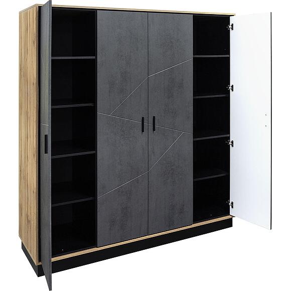 4 კარიანი ტანსაცმლის კარადა «ლაინი» პ620.26, ადგილი: მდფ+პვხ, ფერი: ნაცრისფერი ქვა/ ვოტანის მუხა / შავი, ზომა: 1852x585х2300 мм