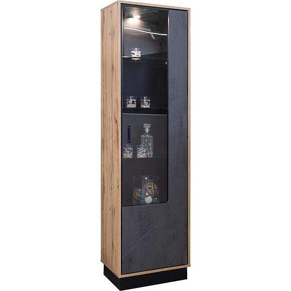 კარადა ვიტრინით «ლაინი» პ6.619.0.01 (П619.01-1), ადგილი: მდფ+პვხ, ფერი: ნაცრისფერი ქვა/ ვოტანის მუხა / შავი