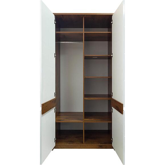 ტანსაცმლის კარადა «მონაკო» პ6.528.1.08 (П528.08), ადგილი: მდფ+პვხ, ფერი: მუხა სატერი+თეთრი პრიალა