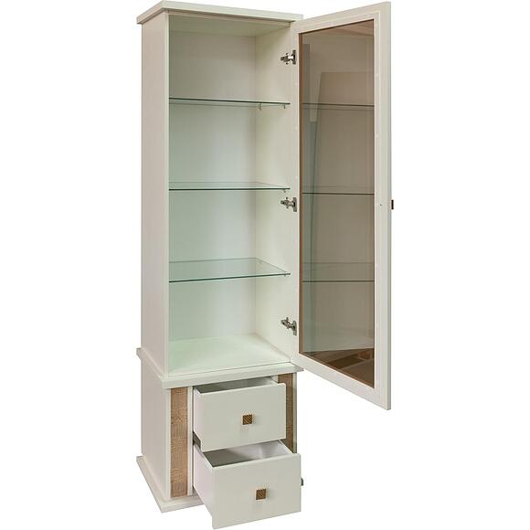 Шкаф с витриной «Тунис» П6.343.0.21 (П343.21-1Ш), Материал: ДСП+шпон, Цвет: Слоновая кость с золочением (Shkaf_s_vetrinoi_Tynis_P343-21_slon_kost_s_zolocheniem_.jpg) Шкаф с витриной «Тунис» П6.343.0.21 (П343.21-1Ш), Материал: ДСП+шпон, Цвет: Слоновая кость с золочением