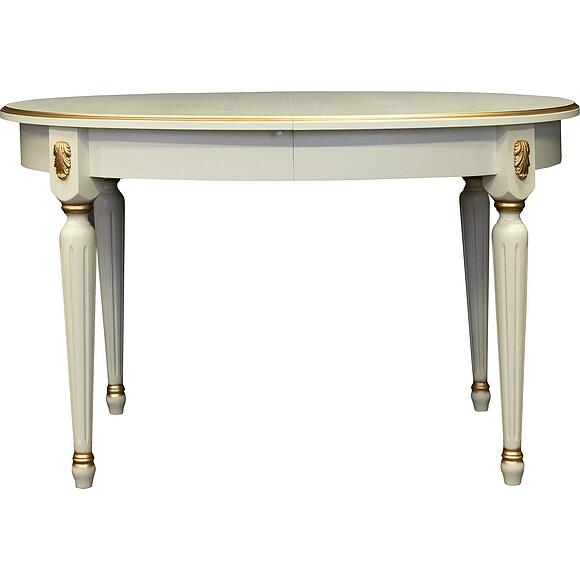 მაგიდა «მილანა 14» პ4.265.0.28(323.02), ადგილი: მასიური მუხა, ფერი: სპილოს ძვლის ფერი ოქროსფერი ორნამენტებით