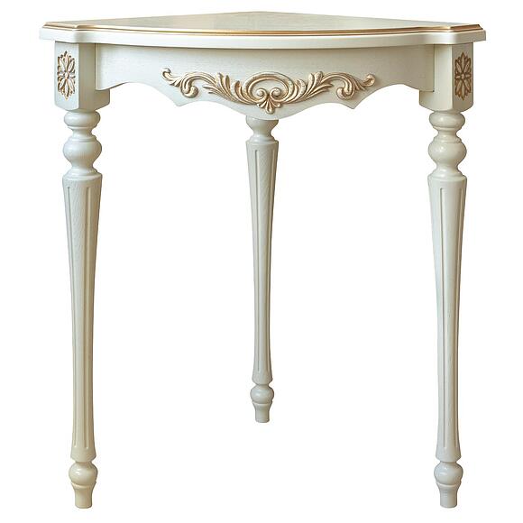 მაგიდა-კონსოლი პ613.10, ადგილი: მასიური მუხა, ფერი: სპილოს ძვლის ფერი ოქროსფერი ორნამენტებით