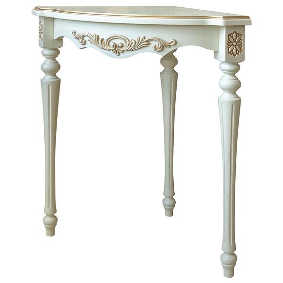 მაგიდა-კონსოლი პ613.10, ადგილი: მასიური მუხა, ფერი: სპილოს ძვლის ფერი ოქროსფერი ორნამენტებით