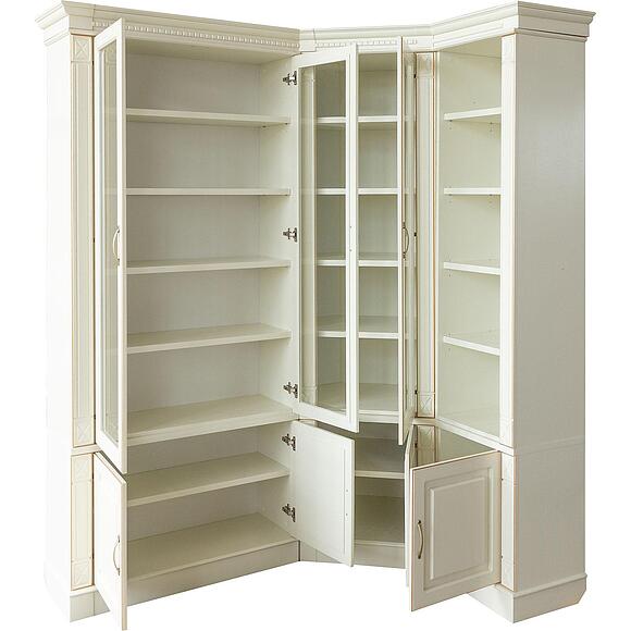 ბიბლიოთეკის ავეჯის ნაკრები «ვერდი» პ3.487.2.05 (პ523.ნ5), ადგილი: მასიური მუხა, ფერი: სპილოს ძვლის ფერი ოქროსფერი ორნამენტებით