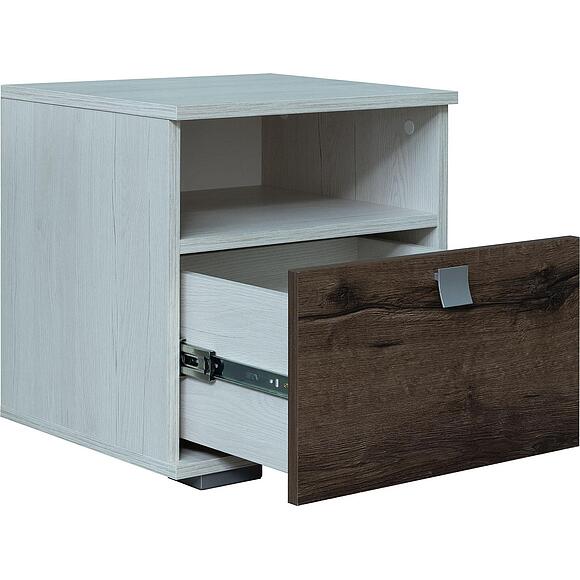 Тумба прикроватная  «Сорренто» П6.949.1.04, Материал: ЛДСП, Цвет: Дуб Бордо лайт + Дуб Монастырский	 (8C3A1968.jpg) Тумба прикроватная  «Сорренто» П6.949.1.04, Материал: ЛДСП, Цвет: Дуб Бордо лайт + Дуб Монастырский