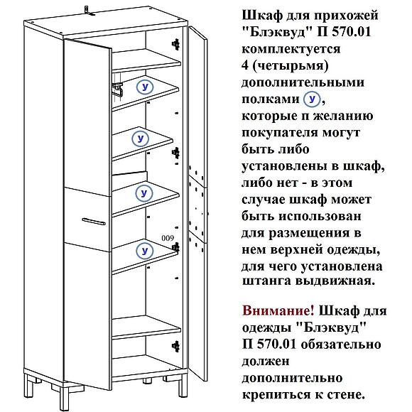 შემოსასვლელის კარადა «ბლექვუდი ლოფტი» პ3.0556.3.31, ადგილი: ლდსპ, ფერი: მუხის ვოტანი + შავი
