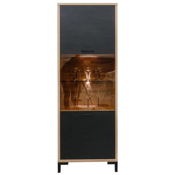 Шкаф с витриной «Блэквуд Лофт» П3.0556.0.04, Материал: ЛДСП, Цвет: Дуб Вотан + чёрный