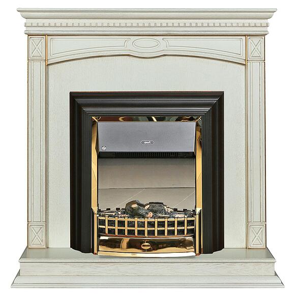 დეკორატიული ბუხარი «ვერდი კლასიკი» პ1.0487.0.24, ფერი: სპილოს ძვლის ფერი ოქროსფერი ორნამენტებით