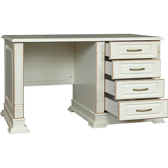 საწერი მაგიდა «ვერდი კლასიკი» პ3.0487.2.09, ადგილი: მასიური მუხა, ფერი: სპილოს ძვლის ფერი ოქროსფერი ორნამენტებით