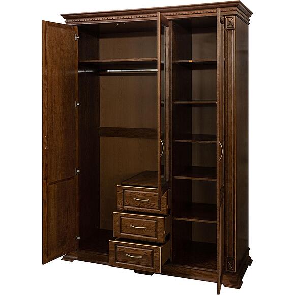 ტანსაცმლის კარადა 3დ «ვერდი კლასიკი» პ3.0487.1.25, ადგილი: მასიური მუხა, ფერი: ბლისფერი ოქროსფერი ორნამენტებით