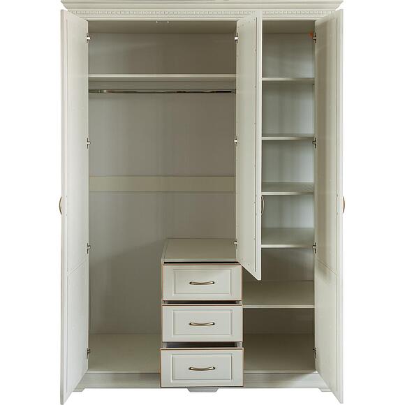 ტანსაცმლის კარადა 3დ «ვერდი კლასიკი» პ3.0487.1.25, ადგილი: მასიური მუხა, ფერი: სპილოს ძვლის ფერი ოქროსფერი ორნამენტებით