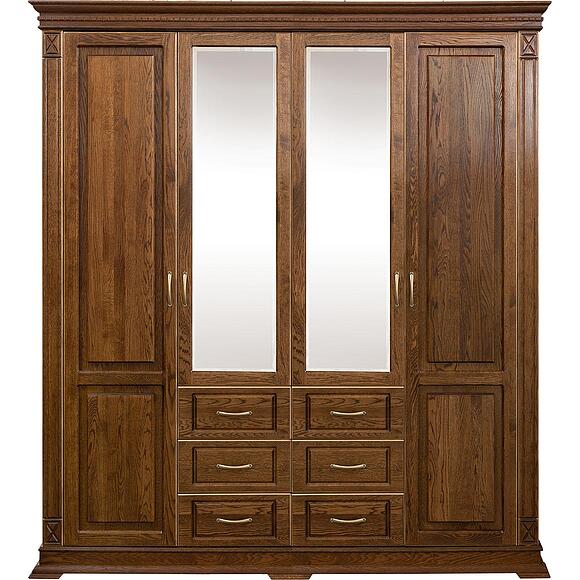 ტანასაცმლის კარადა 4დ «ვერდი კლასიკი» პ3.0487.1.01, ადგილი: მასიური მუხა, ფერი: ბლისფერი ოქროსფერი ორნამენტებით