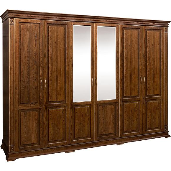 ტანსაცმლის კარადა 6დ «ვერდი კლასიკი» პ3.0487.1.28, ადგილი: მასიური მუხა, ფერი: ბლისფერი ოქროსფერი ორნამენტებით