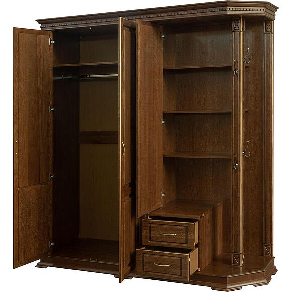 შემოსასვლელი კომბინირებული კარადა «ვერდი კლასიკი» პ3.0487.3.31, ადგილი: მასიური მუხა, ფერი: ბლისფერი ოქროსფერი ორნამენტებით