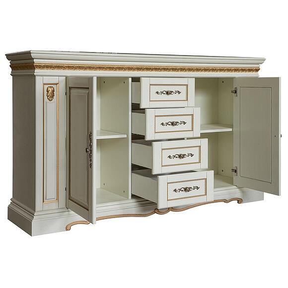 ტუმბო «მილანა 14/1ს» პ4.265.0.13(265.14/1с), ადგილი: მასიური მუხა, ფერი: სპილოს ძვლის ფერი ოქროსფერი ორნამენტებით