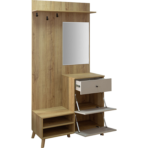 კომბინირებული კარადა «სიმფლი» პ7.058.3.10, ადგილი: ლდსპ, ფერი: სპარსული მარგალიტი + მუხა კანტრი ოქროსფერი