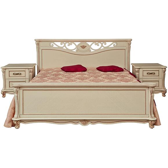 Кровать двойная «Алези» с высоким изножьем, Материал: Массив (дуб), Цвет: Слоновая кость с золочением, Механизм трансформации: без механизма, Спальное место: 2000x1600 мм, Размер: 2150x1852x1045