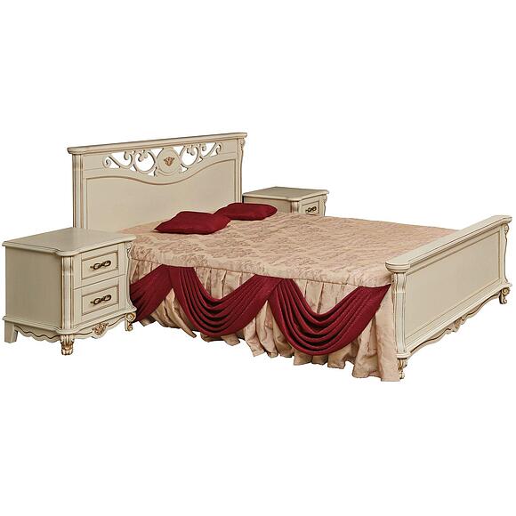 Кровать двойная «Алези» с высоким изножьем, Материал: Массив (дуб), Цвет: Слоновая кость с золочением, Механизм трансформации: без механизма, Спальное место: 2000x1600 мм, Размер: 2150x1852x1045