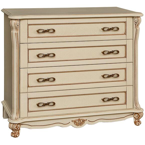 კომოდი «ალეზი» П1.350.1.22 (П349.04), ადგილი: მასიური მუხა, ფერი: სპილოს ძვლის ფერი ოქროსფერი ორნამენტებით