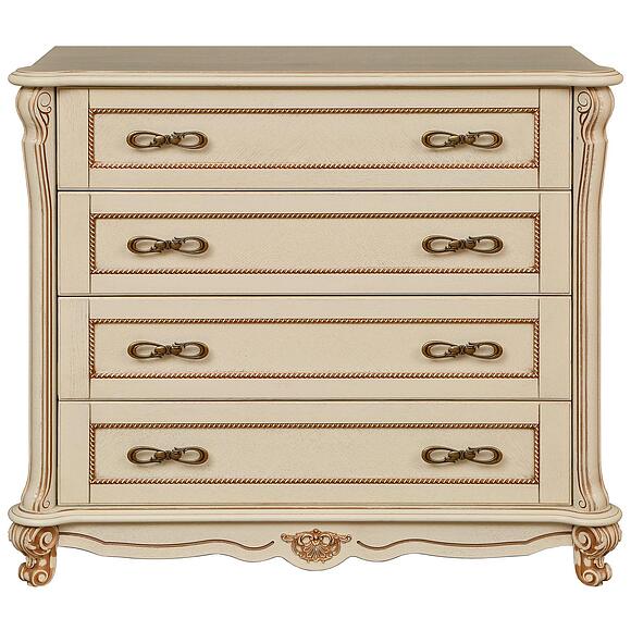 კომოდი «ალეზი» П1.350.1.22 (П349.04), ადგილი: მასიური მუხა, ფერი: სპილოს ძვლის ფერი ოქროსფერი ორნამენტებით