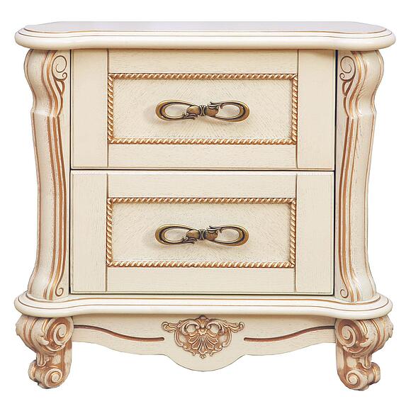 Тумба прикроватная «Алези» П1.350.1.20 (П349.03), Материал: Массив (дуб), Цвет: Слоновая кость с золочением