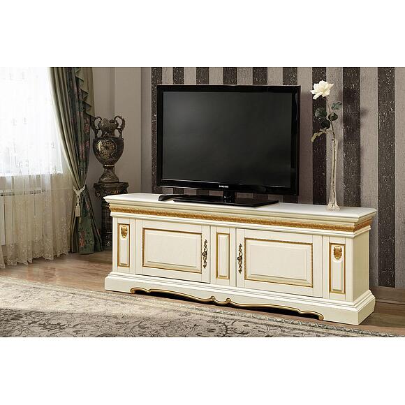 Тумба «Милана ТВ3с» П4.265.0.15(265.15с), Материал: Массив (дуб), Цвет: Слоновая кость с золочением