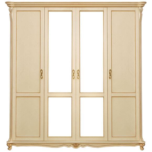 Шкаф для одежды 4д «Алези» П1.350.1.14 (П349.02), Материал: Массив (дуб), Цвет: Слоновая кость с золочением