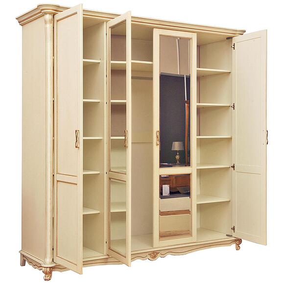 Шкаф для одежды 4д «Алези» П1.350.1.14 (П349.02), Материал: Массив (дуб), Цвет: Слоновая кость с золочением