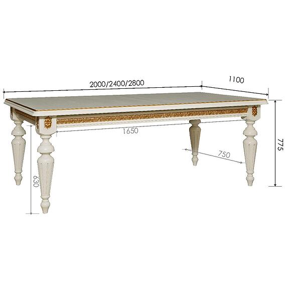 მაგიდა «მილანა 1რდ» პ4.265.0.23(390.01), ადგილი: მასიური მუხა, ფერი: სპილოს ძვლის ფერი ოქროსფერი ორნამენტებით