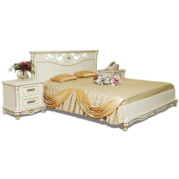 Кровать двойная «Алези» с низким изножьем, Материал: Массив (дуб), Цвет: Слоновая кость с золочением, Механизм трансформации: без механизма, Спальное место: 2000x1600 мм, Размер: 2150x1852x1045