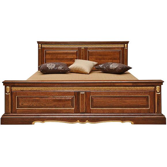 ორადგილიანი საწოლი «მილანა» მაღალი ფეხებით, ადგილი: მასიური მუხა, ფერი: ბლისფერი ოქროსფერი ორნამენტებით, ტრანსფორმაციის მექანიზმი: მექანიზმის გარეშე, საძილე ადგილი: 2000x1600 мм, ზომა: 2187x1772x1035