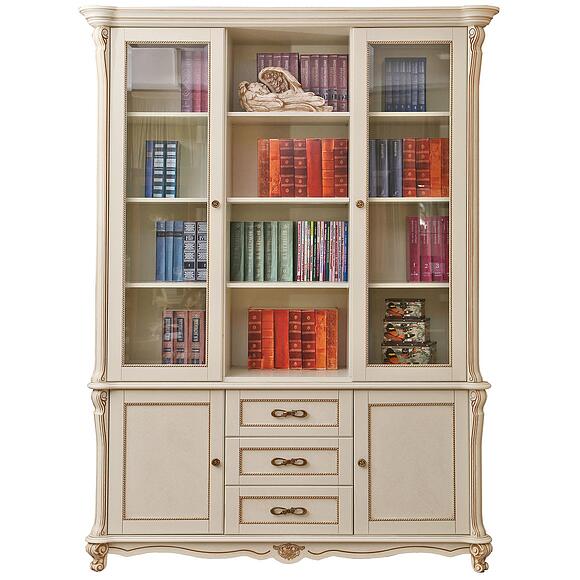 კომბინირებული კარადა «ალეზი» П1.350.2.03 (П395.03), ადგილი: მასიური მუხა, ფერი: სპილოს ძვლის ფერი ოქროსფერი ორნამენტებით