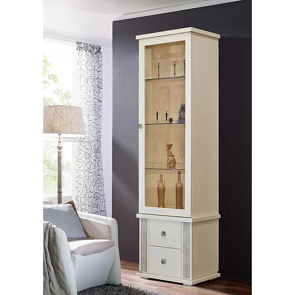 კარადა ვიტრინით «ტუნისი» პ6.343.0.21-01 (343.21შ), ადგილი: დსპ+შპონი, ფერი: სპილოსძვლისფერი ვერცხლით