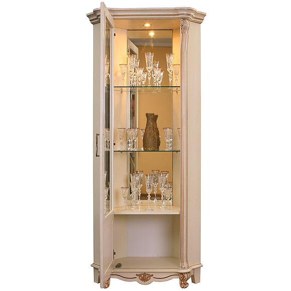 Шкаф с витриной «Алези» П1.350.0.13-01 (П350.13-01), Материал: Массив (дуб), Цвет: Слоновая кость с золочением