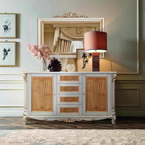 ტუმბო «ალბა 14/1ს» პ4.485.0.14 (პ485.14/1ს), ადგილი: მასიური მუხა, ფერი: სპილოს ძვლის ფერი ოქროსფერი ორნამენტებით