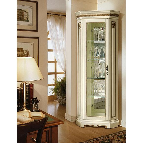 Шкаф с витриной «Милана 10» П4.265.0.10-01(265.10-01), Материал: Массив (дуб), Цвет: Слоновая кость с золочением