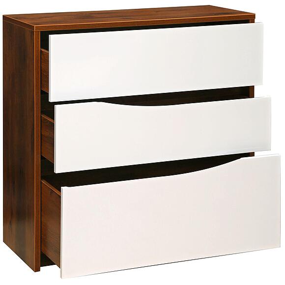 კომოდი «მონაკო» პ6.528.1.10 (П528.10), ადგილი: მდფ+პვხ, ფერი: მუხა სატერი+თეთრი პრიალა